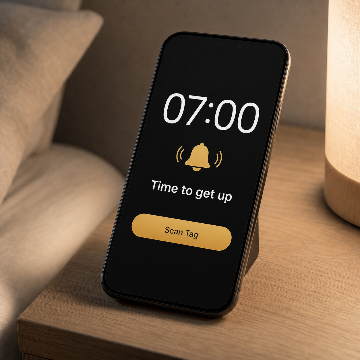 The Commit alarm actively ringing at 7am on a bedside phone